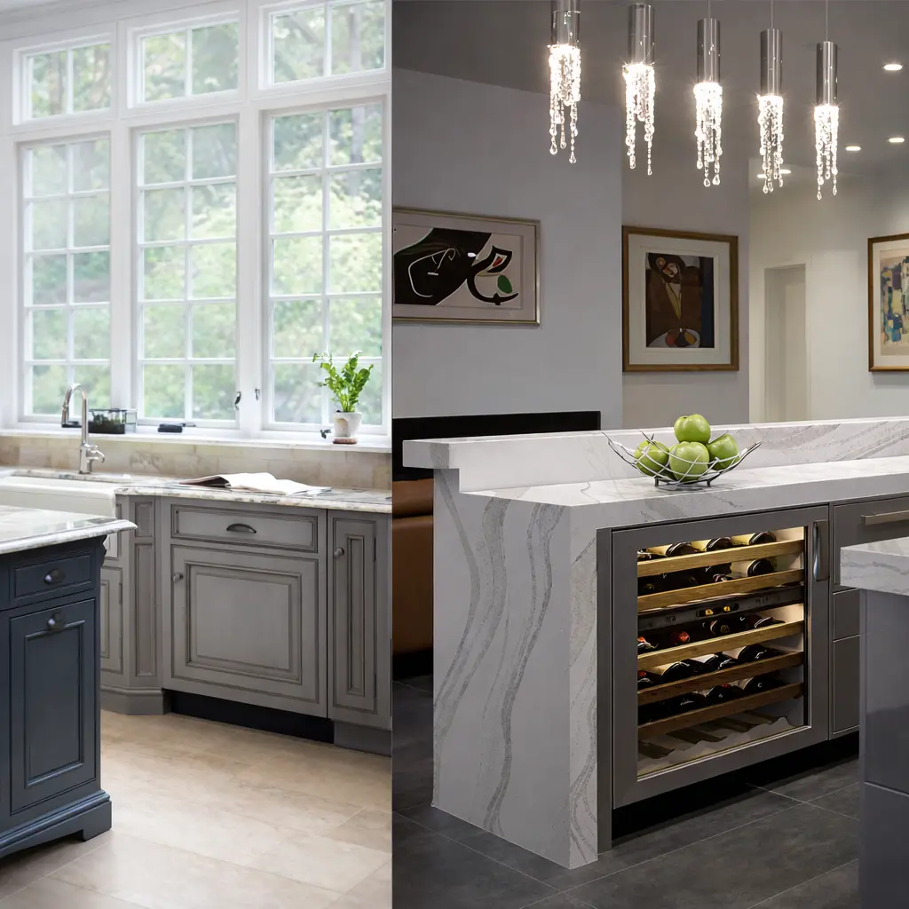 Modern luxury kitchen remodel with New Life Building Supplies custom cabinetry in Charlotte, NC
